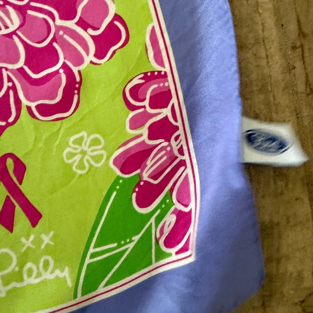 Lilly Pulitzer Ford Warriors in Pink Silk Floral Scarf Pink‎ Green Blue Ribbon